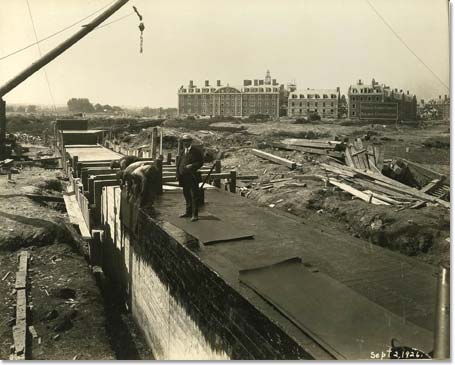 Construction of Weeks Bridge.