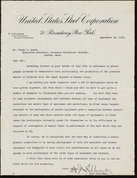 Letter from W. J. Filbert, U.S. Steel Corporation, to Frank C. Ayres