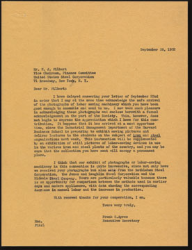 Letter from Frank C. Ayres to W. J. Filbert, U.S. Steel Corporation