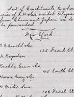 List of constituents to whom copies of A. Heard & Co.’s market telegrams from China and Japan are to be forwarded, 1874. Heard Family Business Records. Harvard Business School.