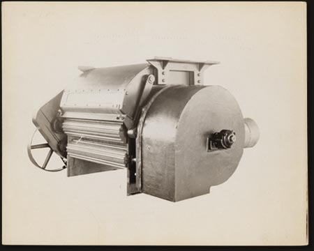 This shows a No. 2 condenser arranged with self-contained fan. This machine can be located on a ceiling with stock delivered to a bin or and automatic distributor direct to the feeders on the breakers.