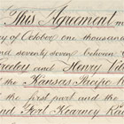 Agreement between Henry Villard and Carlos S. Greeley, as Receivers of the Kansas Pacific Railway, and the Junction City and Fort Kearney Railway Company, 1877. Henry Villard Business Papers, Baker Library Historical Collections.