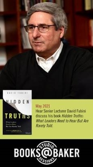 Marketing poster for David Fubini's Books@Baker Studio Session featuring a photo of Fubini and the Hidden Truths book cover