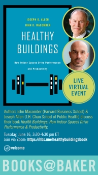 Poster image featuring text, a book cover image, and portraits of Harvard Professors John Macomber and Joseph Allen