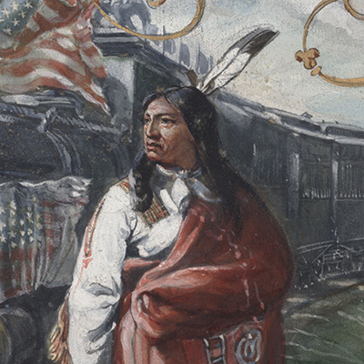 Watercolor of Native American man standing