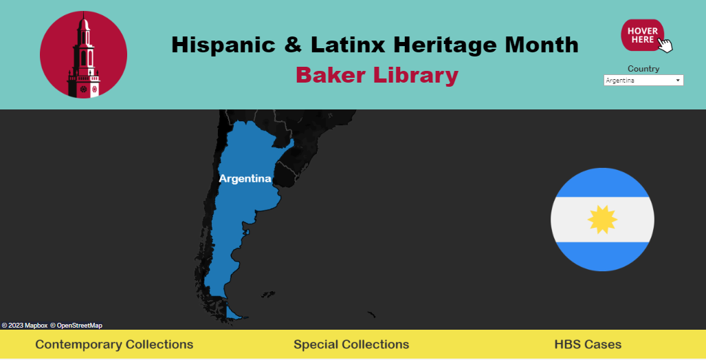 A tableau dashboard of different countries in South America and the corresponding library resources