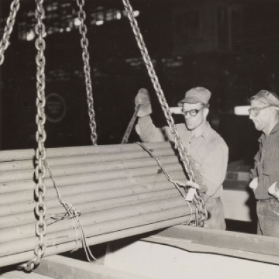 Employee receiving safety instruction for cutting wire--Gary Works