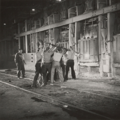 Hearth workers tapping furnace--Gary Works