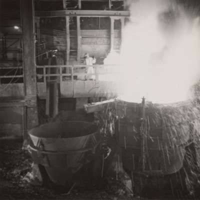 Fireworks from tapping an open hearth furnace--Gary Works