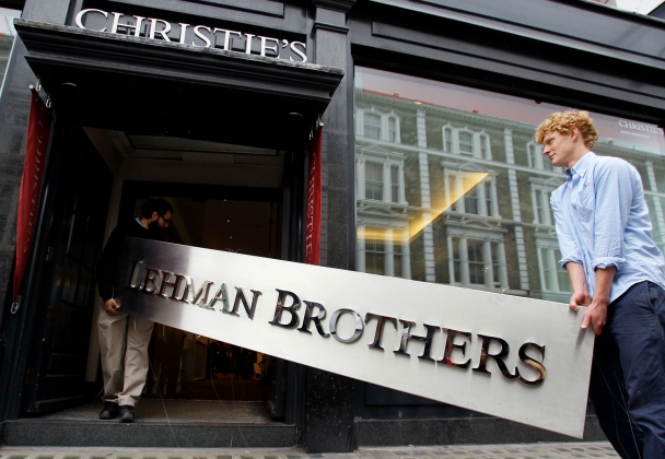 Lehman Brothers sign taken into Auction House in London, September 24, 2010. Courtesy of AP Photo/Kirsty Wigglesworth.