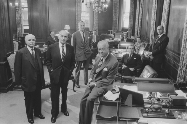 Lehman Brothers 'partners' room,' 1957.  Courtesy of the Center for Creative Photography, The University of Arizona. Photo by Dan Weiner; Copyright John Broderick.